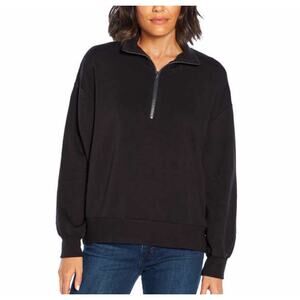 Three Dots 1/4 Zip Sweatshirt Small Black Fleece Pullover Relaxed Fit Minimalist